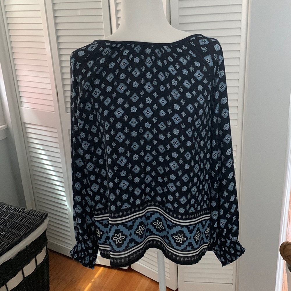 Loft blue long sleeve printed top